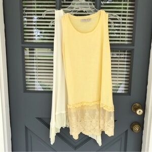 Lot of 2 Logo Lori Goldstein Lace Chiffon Hem Sleeveless Tops Yellow Cream S